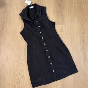 Black Sleeveless Button-Front Denim Dress Size L NWT